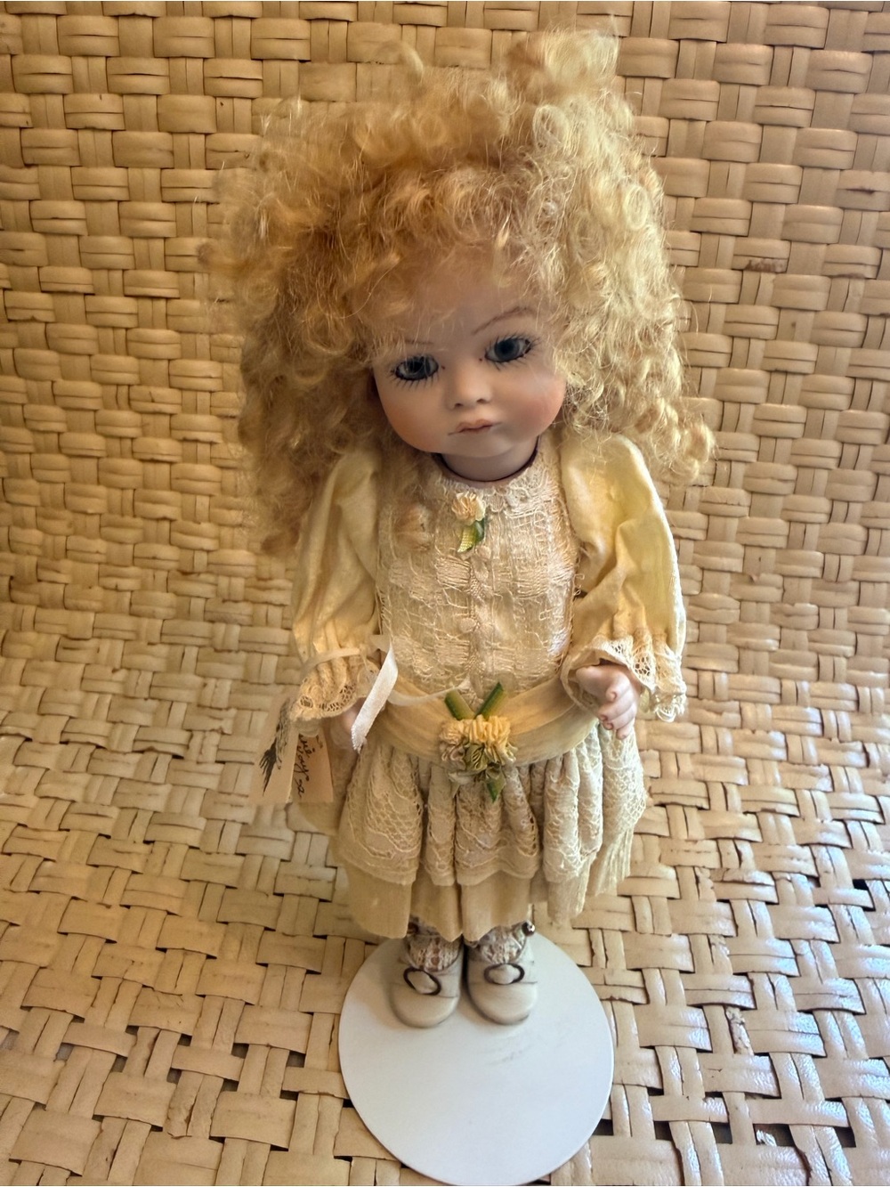 Little Heirlooms Porcelain Doll England in Ivory Vintage  Dress -